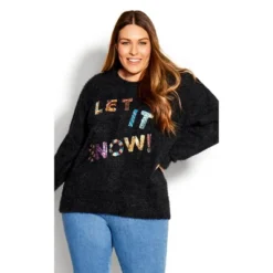 Women's Plus Size Snow Sparkle Sweater - Black | AVENUE -CUPSHE Store GUEST 53a47c03 9a99 446b 86c1 ddc7c3a87f4f