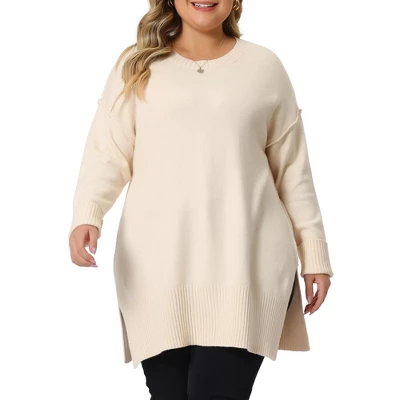 Agnes Orinda Women's Plus Size Oversized Crew Neck Long Sleeve Slit Hem Knit Pullover Sweater Tops 2023 1 Agnes Orinda Women's Plus Size Oversized Crew Neck Long Sleeve Slit Hem Knit Pullover Sweater Tops 2023