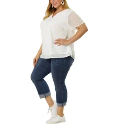 Agnes Orinda Women's Plus Size Pin Dots V-Neck Dressy Trendy Fashion Summer Blouses