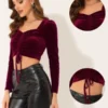 Allegra K Women's Velvet Drawstring Sweetheart Neck Puff Long Sleeve Party Crop Top -CUPSHE Store GUEST 5543b62d d3c1 49b0 8e08 72b12795a6ba