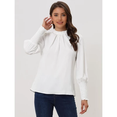 Allegra K Women's Long Sleeve Mock Neck Pleated Solid Chiffon Work Shirt 2 Allegra K Women's Long Sleeve Mock Neck Pleated Solid Chiffon Work Shirt - Image 2