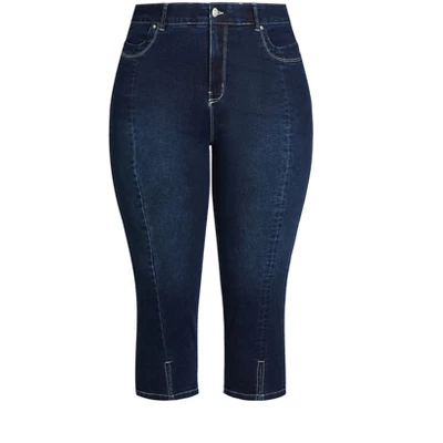 Women's Plus Size Slit Denim Capri - Dark Wash | AVENUE 2 Women's Plus Size Slit Denim Capri - Dark Wash | AVENUE - Image 2