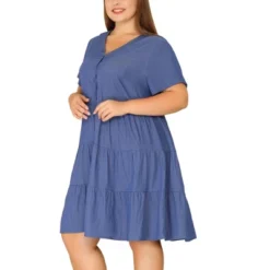 Agnes Orinda Women's Plus Size Babydoll Tiered V Neck Short Sleeve Chambray Dresses 16 Agnes Orinda Women's Plus Size Babydoll Tiered V Neck Short Sleeve Chambray Dresses -CUPSHE Store GUEST 5a003365 f77b 4381 aefd bca4936ee538