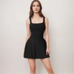 Anna-Kaci Active Women's Sleeveless Athletic Dress With Built-In Shorts Pleated Wrap Skirt And Stretch Fabric With Side Pocket