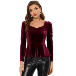 Allegra K Women's Elegant Sweetheart Neck Long Sleeve Velvet Blouse Peplum Top -CUPSHE Store GUEST 5d28c832 2189 405a 9f00 f5629752b56f