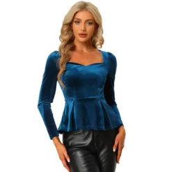 Allegra K Women's Elegant Sweetheart Neck Long Sleeve Velvet Blouse Peplum Top -CUPSHE Store GUEST 5e4de473 5395 4cbc 8454 6e91129d72b9