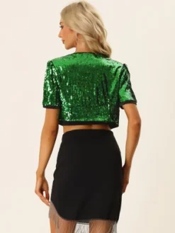 Allegra K Women's Puff Short Sleeve Open Front Party Crop Sequin Cardigan -CUPSHE Store GUEST 5e6d1000 1451 463b 9453 0ec2c107bbc0