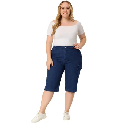 Agnes Orinda Women's Plus Size Jeans Zipper Slash Pocket Button Denim Cargo Shorts 2 Agnes Orinda Women's Plus Size Jeans Zipper Slash Pocket Button Denim Cargo Shorts - Image 2