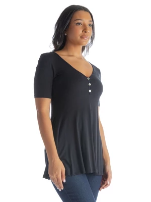 24seven Comfort Apparel Womens Short Sleeve Tunic Top With Button Detail 1 24seven Comfort Apparel Womens Short Sleeve Tunic Top With Button Detail