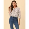 Allegra K Women's Floral Bow Tie Neck Vintage 3/4 Sleeve Blouse -CUPSHE Store GUEST 5fae8fb8 654a 4d6b 837a 969b20516245