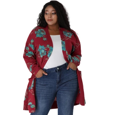 Agnes Orinda Women's Plus Size Lightweight Open Front Knit Floral Cardigan 2 Agnes Orinda Women's Plus Size Lightweight Open Front Knit Floral Cardigan - Image 2