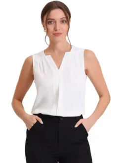 Allegra K Women's Elegant Chiffon V Neck Sleeveless Work Pleated Blouse -CUPSHE Store GUEST 614d2602 c3c9 4a44 b003 42b0aabb1e34