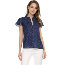 Allegra K Women's Dots Print Blouses Ruffle Short Sleeve Button Up Blouse Shirts -CUPSHE Store GUEST 61785904 9be3 48d5 87a0 ae83e3cbeb77