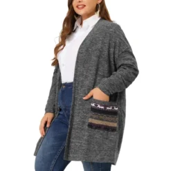 Agnes Orinda Women's Plus Size Long Sleeve Patch Pocket Open Front Knit Sweater Cardigan -CUPSHE Store GUEST 6180f424 536a 4468 966e 62f68e3954bf