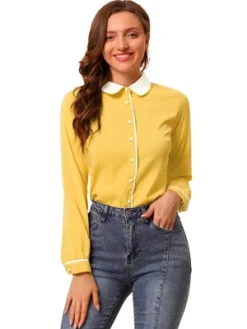 Allegra K Women's Vintage Button Down Contrast Peter Pan Collar Office Work Blouse -CUPSHE Store GUEST 61b32d2b 5afa 4d7d b18d eb1f17ed0274