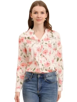 Allegra K Women's Floral Loose Tops V Neck Long Sleeve Button-Up Blouse -CUPSHE Store GUEST 62d264ba 5de3 4230 8084 d699e628ab19
