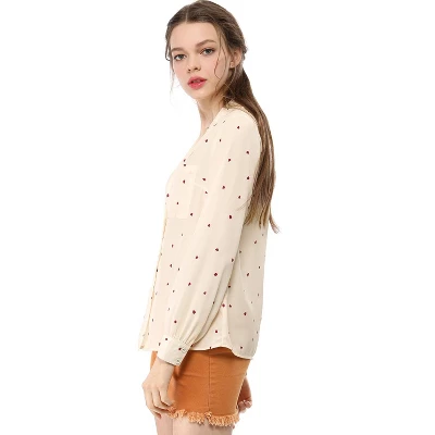 Allegra K Women's Heart Polka Dots Button Up Notched Lapel V Neck Shirts 3 Allegra K Women's Heart Polka Dots Button Up Notched Lapel V Neck Shirts - Image 3