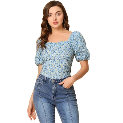 Allegra K Women's Puff Sleeve Square Neck Floral Print Blouse Top 10 Allegra K Women's Puff Sleeve Square Neck Floral Print Blouse Top - Image 10