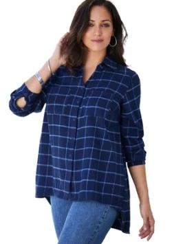Jessica London Women’s Plus Size Long Sleeve Flannel Shirt