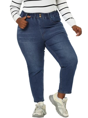 Agnes Orinda Women's Plus Size Pull-On Washed Denim Elastic Waist Stretch Jean 6 Agnes Orinda Women's Plus Size Pull-On Washed Denim Elastic Waist Stretch Jean - Image 6