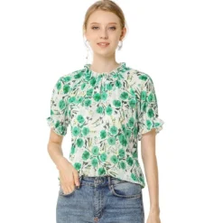 Allegra K Women's Floral Ruffled Short Sleeve Mock Neck Blouses -CUPSHE Store GUEST 6b0cb8a6 f2b0 4038 b363 ad84280341ad