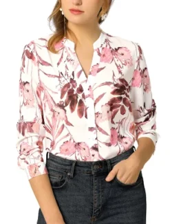 Allegra K Women's Floral Loose Tops V Neck Long Sleeve Button-Up Blouse -CUPSHE Store GUEST 6b69423d b244 4592 b5da ba5c3bee6ddd