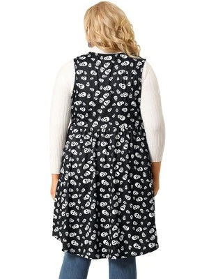Agnes Orinda Women's Plus Size High Low Hem Skull Print Sleeveless Cardigans 4 Agnes Orinda Women's Plus Size High Low Hem Skull Print Sleeveless Cardigans - Image 4