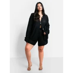 Rebdolls Women's Zuri Crochet Oversized Button Front Blouse