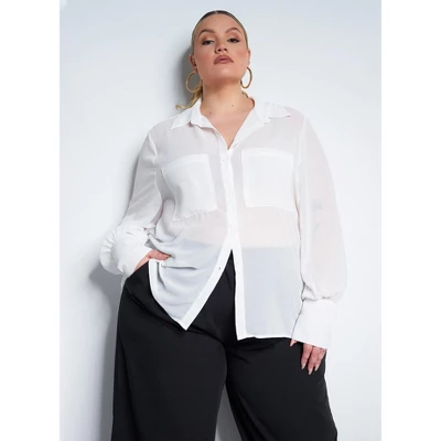 Rebdolls Women's Sheer Button Up Top 1 Rebdolls Women's Sheer Button Up Top