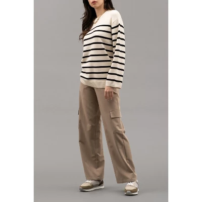 August Sky Women's Crew Neck Relaxed Fit Stripe Knit Sweater 2 August Sky Women's Crew Neck Relaxed Fit Stripe Knit Sweater - Image 2