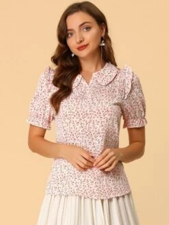 Allegra K Women's Peter Pan Collar Smocked Puff Short Sleeve Ruffle Floral Blouse 8 Allegra K Women's Peter Pan Collar Smocked Puff Short Sleeve Ruffle Floral Blouse -CUPSHE Store GUEST 6f5449c2 df95 4f26 a724 c9b120fbcfcc