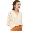 Allegra K Women's Heart Polka Dots Button Up Notched Lapel V Neck Shirts