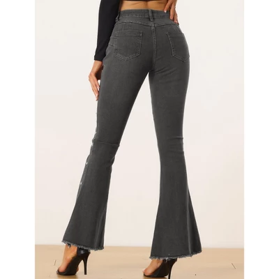 Allegra K Women's Flared Beaded Raw Hem Bell Bottom Casual Jeans Denim Pants 3 Allegra K Women's Flared Beaded Raw Hem Bell Bottom Casual Jeans Denim Pants - Image 3