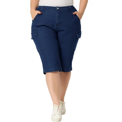 Agnes Orinda Women's Plus Size Jeans Zipper Slash Pocket Button Denim Cargo Shorts 1 Agnes Orinda Women's Plus Size Jeans Zipper Slash Pocket Button Denim Cargo Shorts