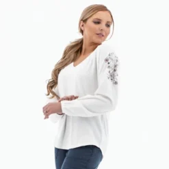Aventura Clothing Women's Nyla Embroidered Long Sleeve Split Neck Blouse -CUPSHE Store GUEST 76842526 735b 40ac a2f5 be7f5c2e5453
