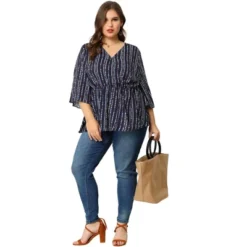Agnes Orinda Women's Plus Size Peplum Fall V Neck Boho Striped Babydoll Blouses -CUPSHE Store GUEST 78001522 1e89 4025 8e79 d134e98921ed
