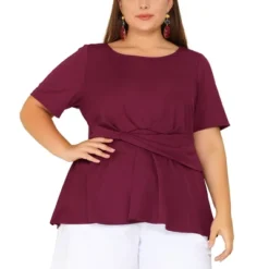 Agnes Orinda Women's Plus Size Twisted Knot Waist Short Sleeves Summer Outfits Peplum Blouses -CUPSHE Store GUEST 7931dfcc da53 4b86 9ef9 43f9847980b2