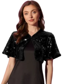 Allegra K Sequin Jacket For Women's Flared Sleeve Sparkly Bolero Crop Glitter Shrug -CUPSHE Store GUEST 7bb842b9 109a 4aa7 8661 2d026a6dc6eb