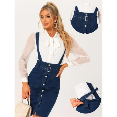 Allegra K Women's High Waist Button Front Pencil Bodycon Overalls With Belt Suspender 1 Allegra K Women's High Waist Button Front Pencil Bodycon Overalls With Belt Suspender
