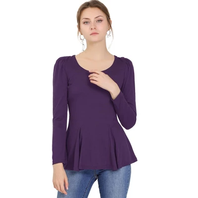 Allegra K Women's Long Sleeve Sleeves Scoop Neck Casual Peplum Shirt Top 16 Allegra K Women's Long Sleeve Sleeves Scoop Neck Casual Peplum Shirt Top - Image 16