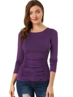 Allegra K Women's Round Neck Long Sleeves Ruched Blouse Casual Fitted Top -CUPSHE Store GUEST 821ffc42 4717 4da8 918a 4b31a3c741fc
