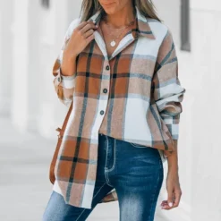 Women's Long Sleeve Plaid Oversized Shirt - Cupshe -CUPSHE Store GUEST 83515fe7 9e3e 4774 bb83 db9601bc84f9