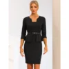 Allegra K Women's Pencil Knee Length 3/4 Sleeve Belted Work Peplum Sheath Dress -CUPSHE Store GUEST 844f3641 a4eb 4ba8 9376 06a6c38a508e