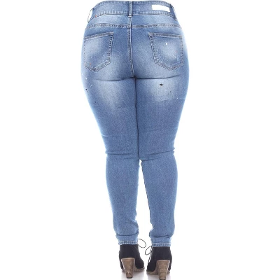 Women's Plus Size Paint Effect Light Blue Denim - White Mark 1 Women's Plus Size Paint Effect Light Blue Denim - White Mark