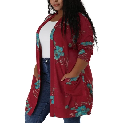 Agnes Orinda Women's Plus Size Lightweight Open Front Knit Floral Cardigan 6 Agnes Orinda Women's Plus Size Lightweight Open Front Knit Floral Cardigan - Image 6