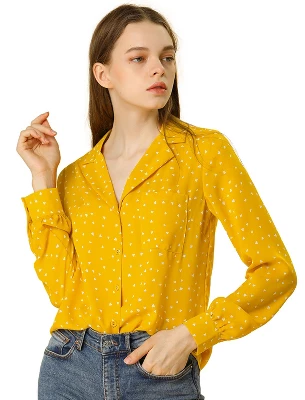 Allegra K Women's Heart Polka Dots Button Up Notched Lapel V Neck Shirts 9 Allegra K Women's Heart Polka Dots Button Up Notched Lapel V Neck Shirts - Image 9