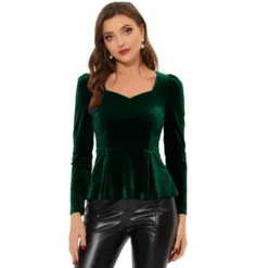 Allegra K Women's Elegant Sweetheart Neck Long Sleeve Velvet Blouse Peplum Top -CUPSHE Store GUEST 88f1a2e0 285b 41d4 8b14 8f966be476a7