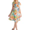 Womens Pastel Floral Empire Waistline Knee Length Dress
