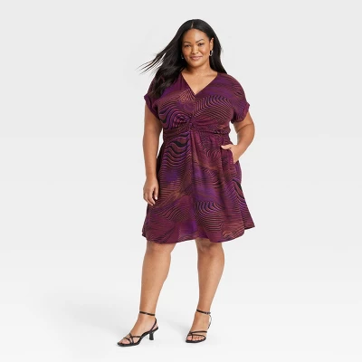 Women's Short Sleeve Twist-Front V-Neck Woven Sundress Dress - Ava & Viv™ 5 Women's Short Sleeve Twist-Front V-Neck Woven Sundress Dress - Ava & Viv™ - Image 5