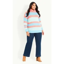Women's Plus Size Stripe Roll Neck Jumper - Pink Multi | EVANS -CUPSHE Store GUEST 8c117ca5 3a29 47a6 a2df 319d7ac192a2